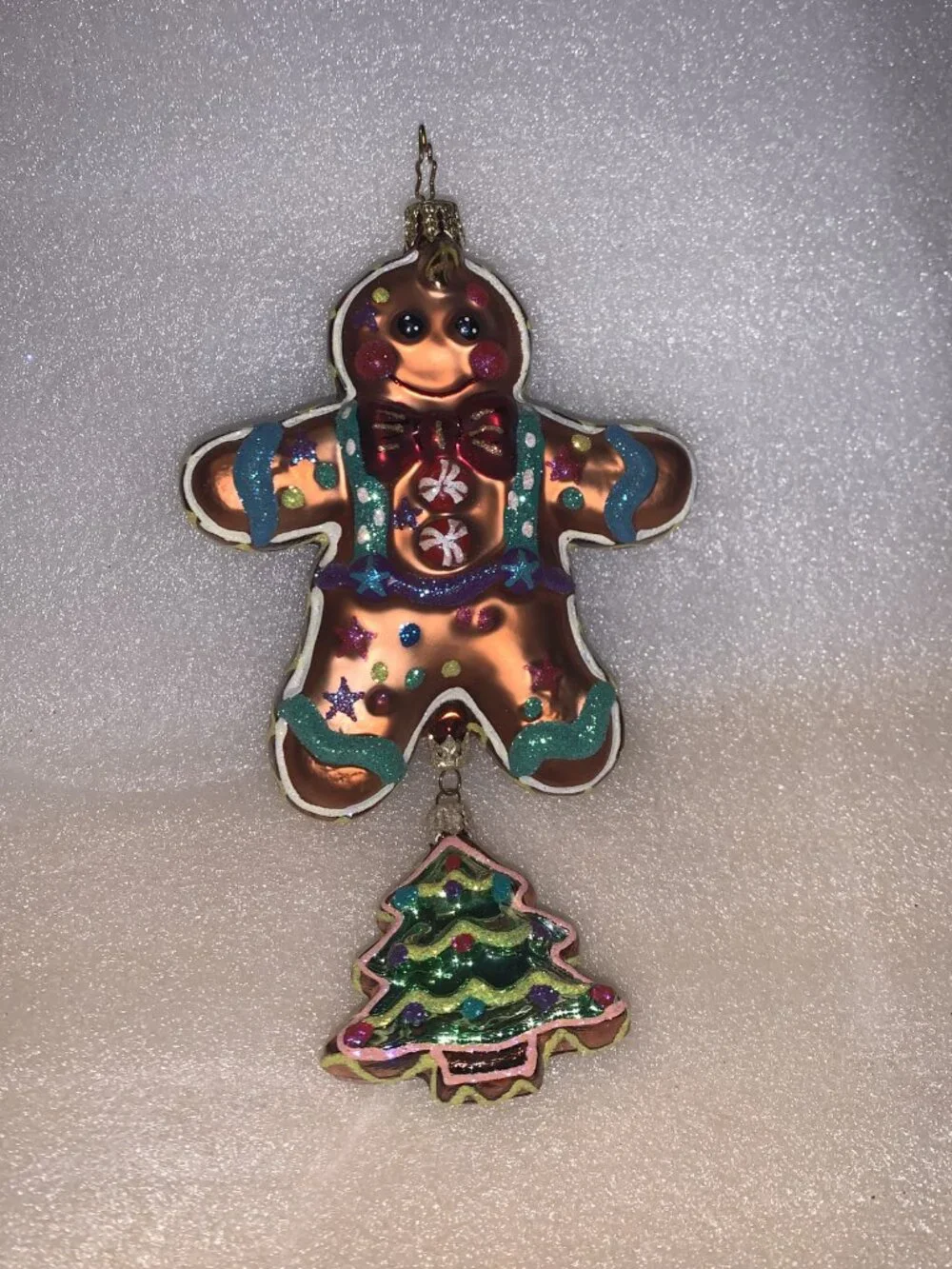 VINTAGE CHRISTOPHER RADKO SPICE FROST FOLKS GINGERBREAD MAN 2 PC TREE ORNAMENT